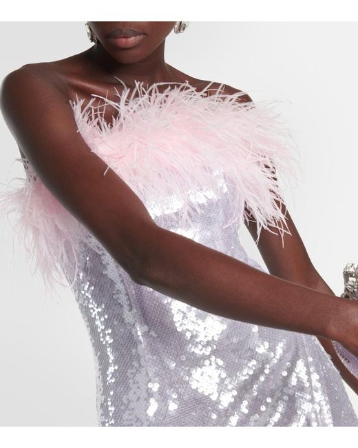 self portrait pink feather dress Pink Metallic Chiffon Feather Midi Dress  self-portrait-US