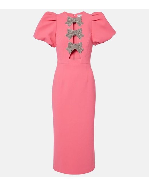 Rebecca Vallance Pink Posey Embellished Puff-Sleeve Midi Dress