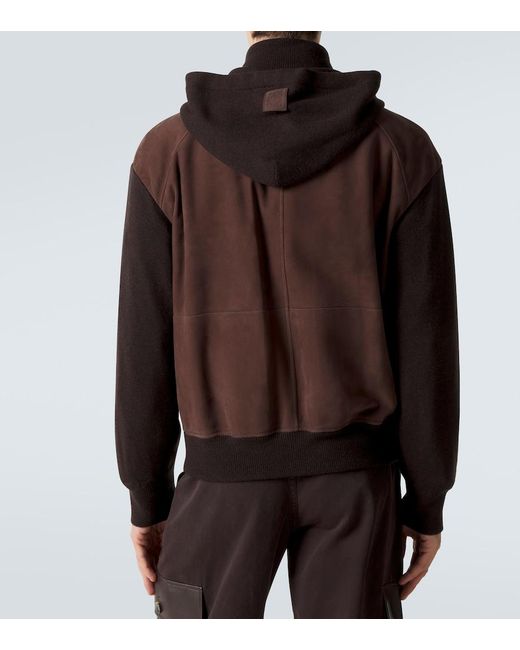 Loewe Brown Paneled Suede Zip-Up Hoodie for men