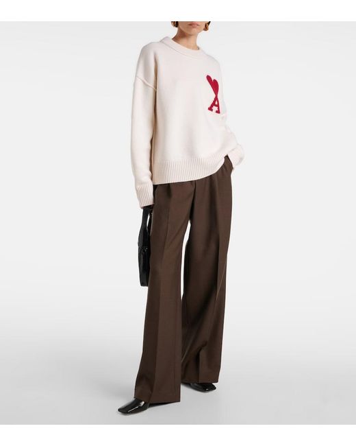 AMI Black Virgin Wool Straight-Leg Pants