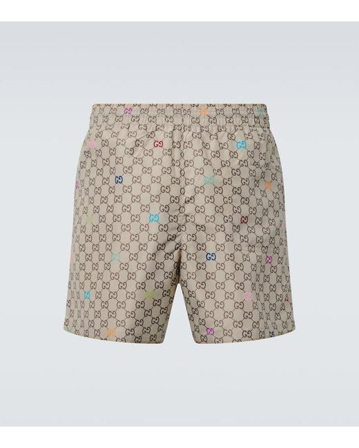Gucci Multicolor Gg Printed Poplin Swim Trunks for men