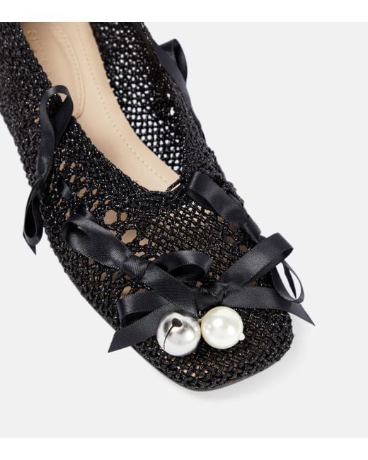 Simone Rocha Black Bell Charm Embellished Crochet Ballet Flats