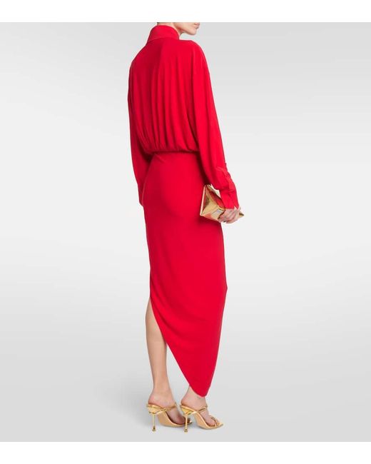 Vestido de fiesta de jersey drapeado Norma Kamali de color Red