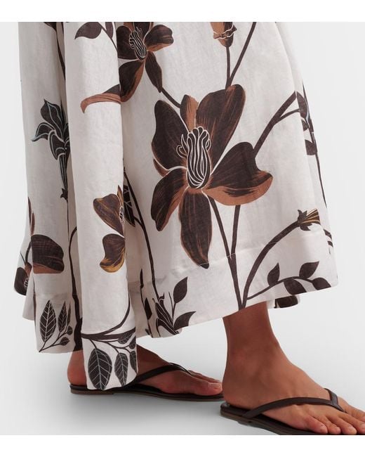 Agua Bendita White Delta Floral Linen Maxi Skirt