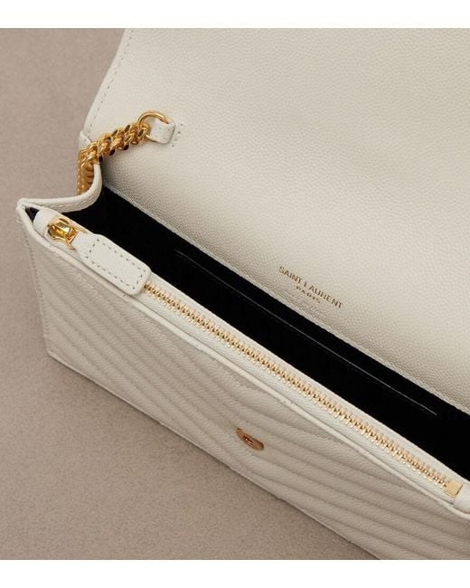 Saint Laurent Natural Cassandre Envelope Leather Wallet On Chain