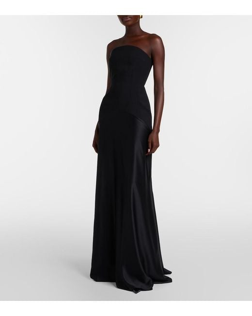 Solace London Black Mae Satin-Paneled Bustier Gown