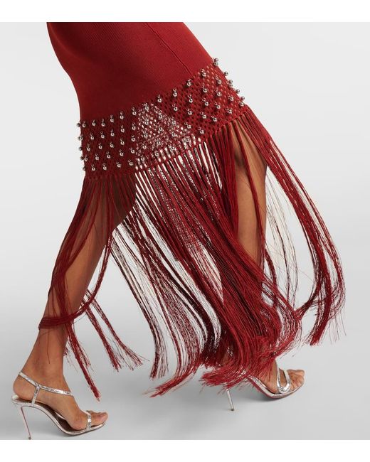 Rabanne Red Embellished Crochet Midi Dress