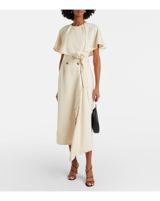 Proenza Schouler Natural Isolde Caped Twill Midi Dress