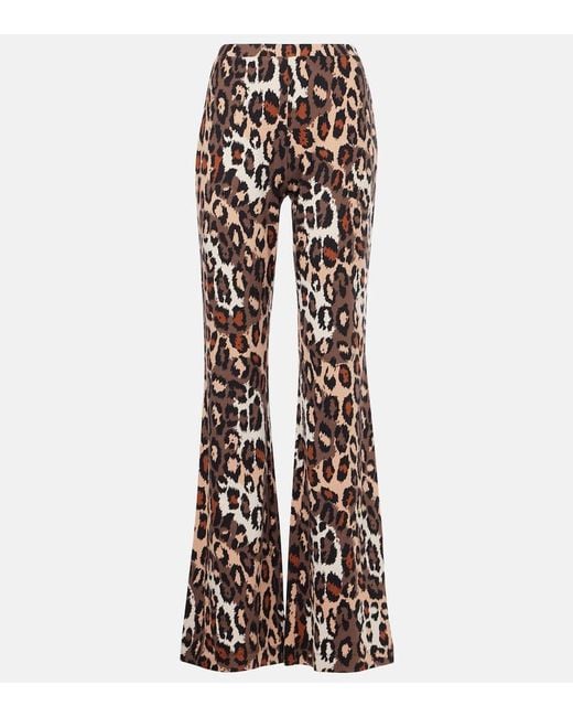 Diane von Furstenberg White Brooklyn Leopard-Print Flared Pants