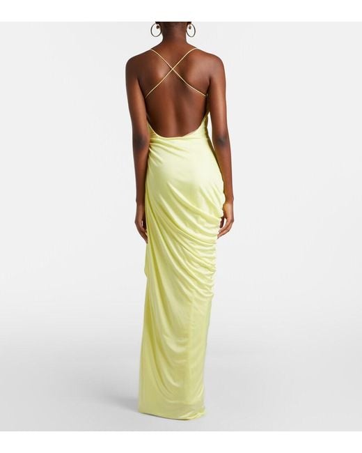 Versace Yellow Medusa Draped Jersey Gown