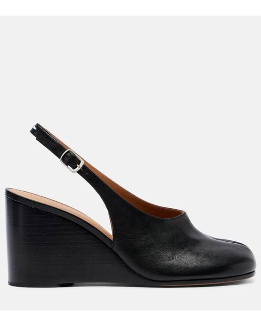 Maison Margiela Black Tabi Leather Slingback Wedge Sandals