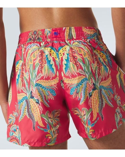 Etro Red Printed Swim Trunks for men