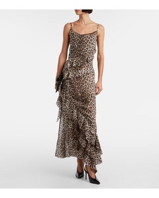 JACQUES WEI Natural Leopard-Print Draped Silk Maxi Dress