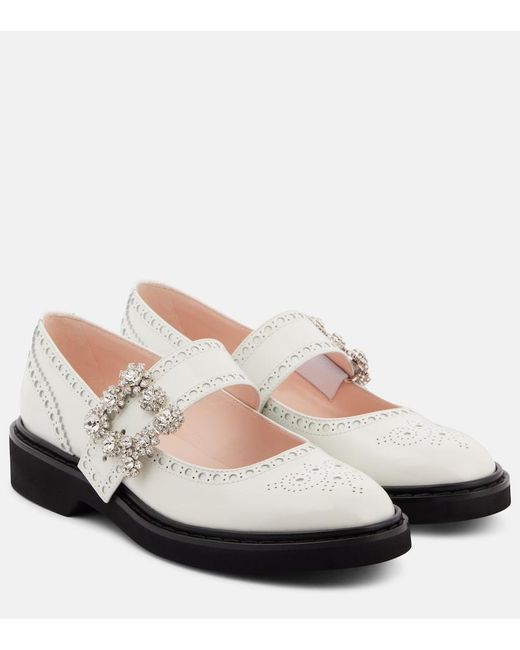 Roger Vivier Pink Viv' Rangers Flower Leather Mary Jane Flats