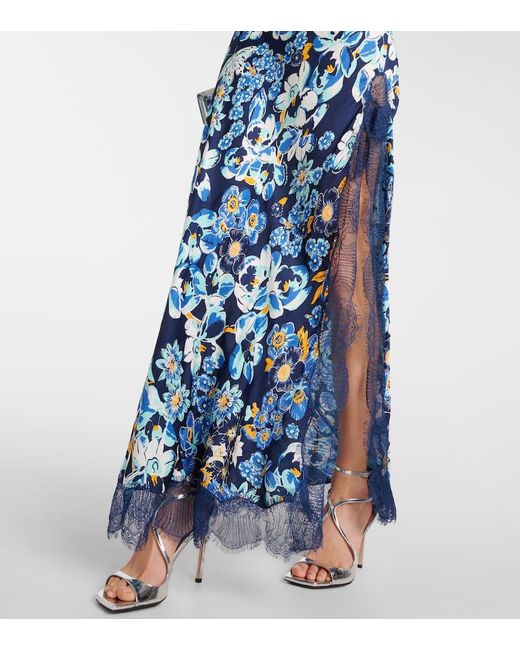 Vestido lencero con encaje floral Poupette de color Blue