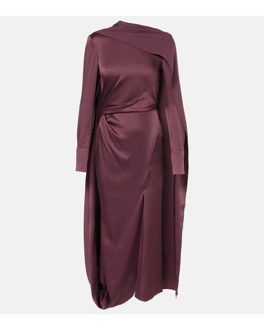 Erdem Purple Draped Satin Midi Dress