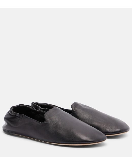 The Row Gray Casa Leather Slippers
