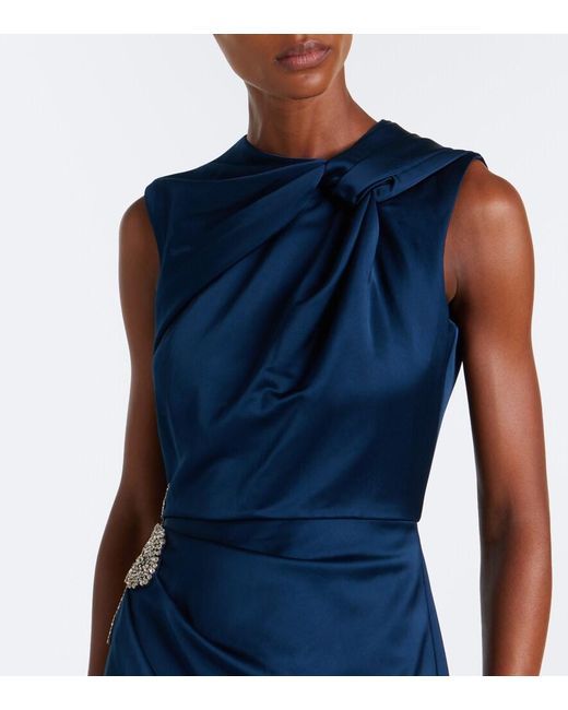 Erdem Blue Embellished Satin Gown