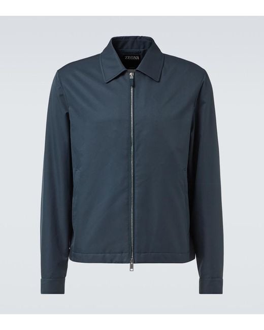 Zegna Blue Leather-Trimmed Blouson for men