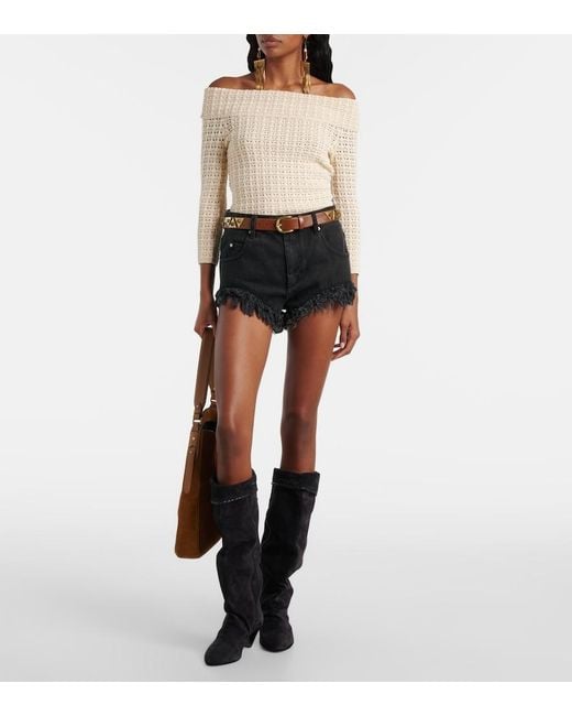 Isabel Marant Natural Dermottega Crochet Off-Shoulder Top