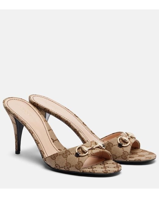 Gucci Natural Erin Horsebit Gg Canvas Mules