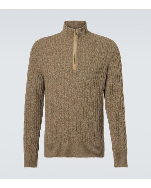 Loro Piana Green Cable-Knit Cashmere Half-Zip Sweater for men