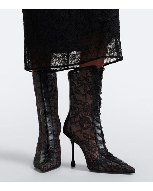 Jimmy Choo Black Scarlett Leather-Trimmed Lace Ankle Boots