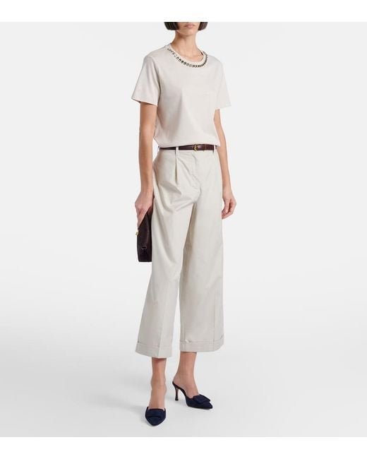 Max Mara Natural Bingo Embellished Cotton-Blend T-Shirt