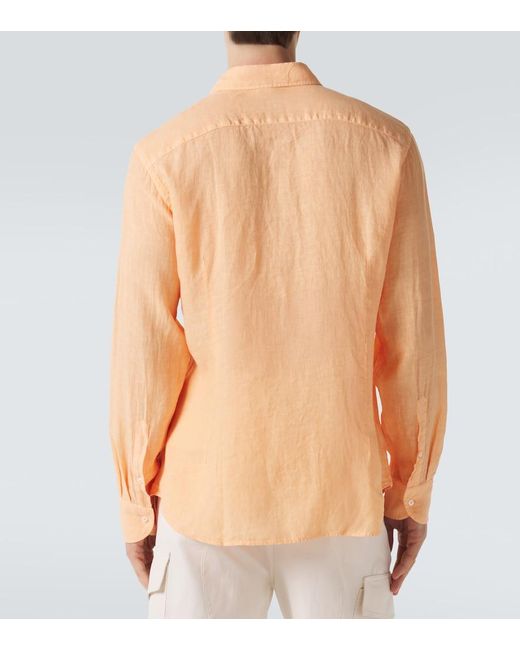 Fedeli Orange Linen Shirt for men
