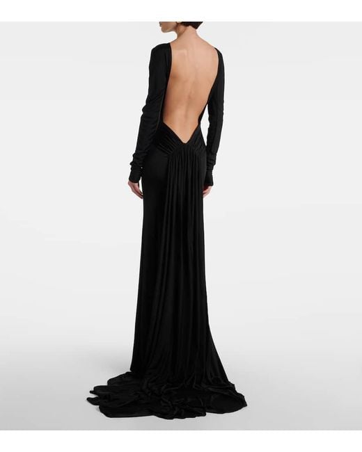 David Koma Black Gathered Jersey Gown