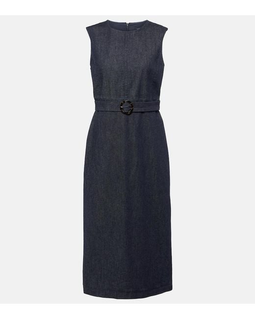 Vestido Midi De Denim Con Cinturon Max Mara de color Blue