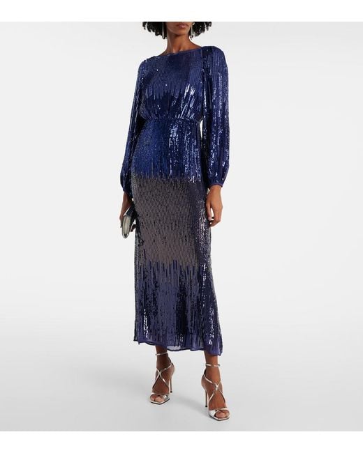 Rixo Blue Coco Sequined Midi Dress