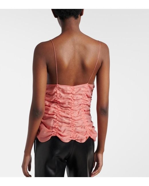 Khaite Pink Inara Ruched Scalloped Top
