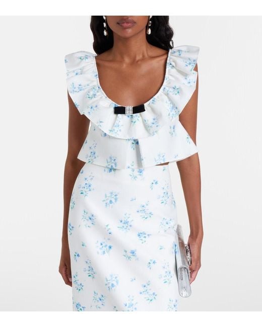ShuShu/Tong White Floral Ruffled Cotton And Silk Top