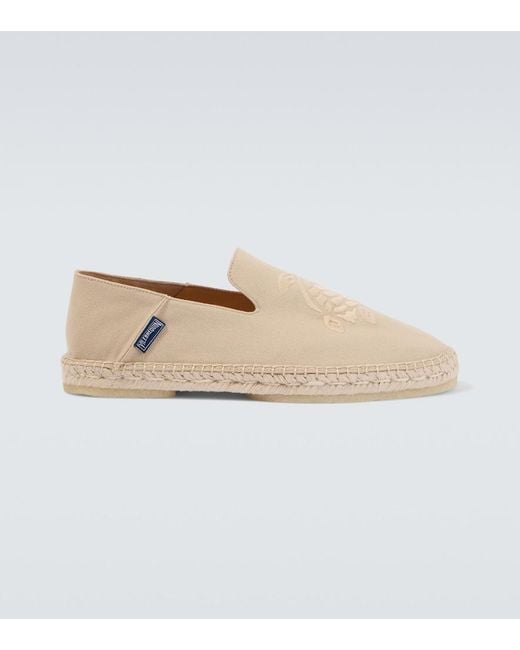 Vilebrequin Natural Embroidered Canvas Espadrilles for men