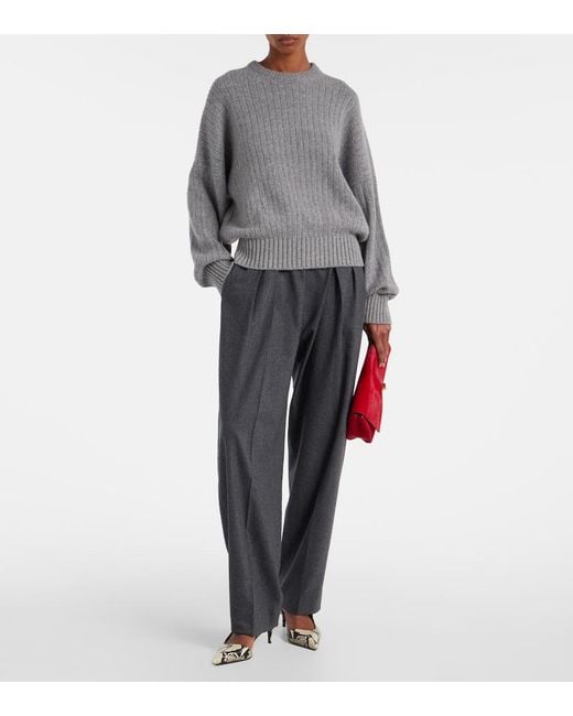 Khaite Gray Lennox Ribbed-Knit Cashmere Sweater