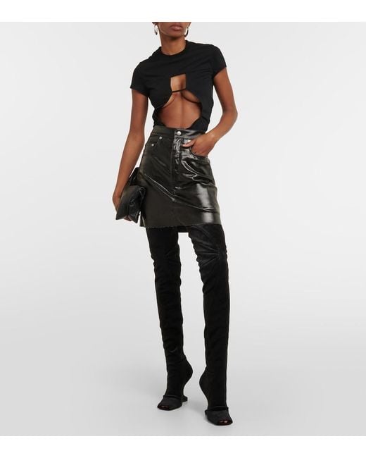 Rick Owens Black Cantilever Velvet Over-The-Knee Boots