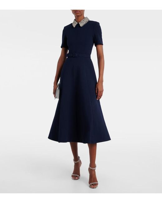 Rebecca Vallance Blue Xena Embellished Crepe Midi Dress