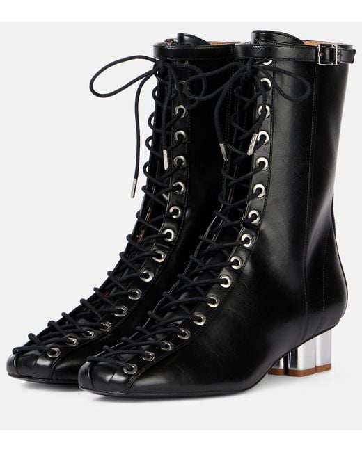 Ganni Black Oleatex Eyelets Lace-Up Ankle Boots