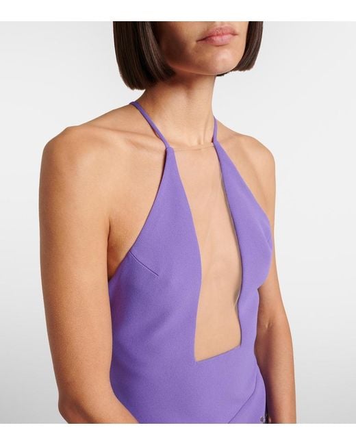 David Koma Purple Asymmetric Embellished Floral Midi Dress