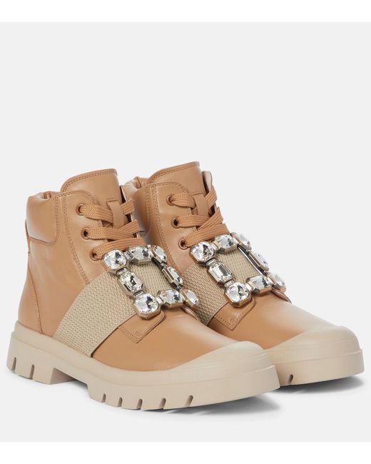 Roger Vivier Brown Viv Desert Leather Ankle Boots
