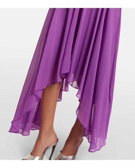 De La Vali Purple Mystica Asymmetric Georgette Midi Dress