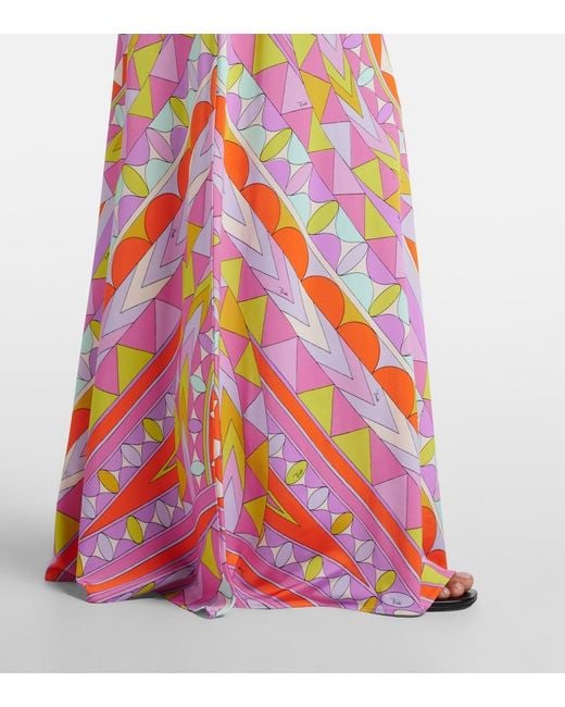 Emilio Pucci Red Manuba Jersey Satin Maxi Skirt