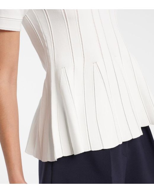 Max Mara White Epoche Peplum Open-Knit Top