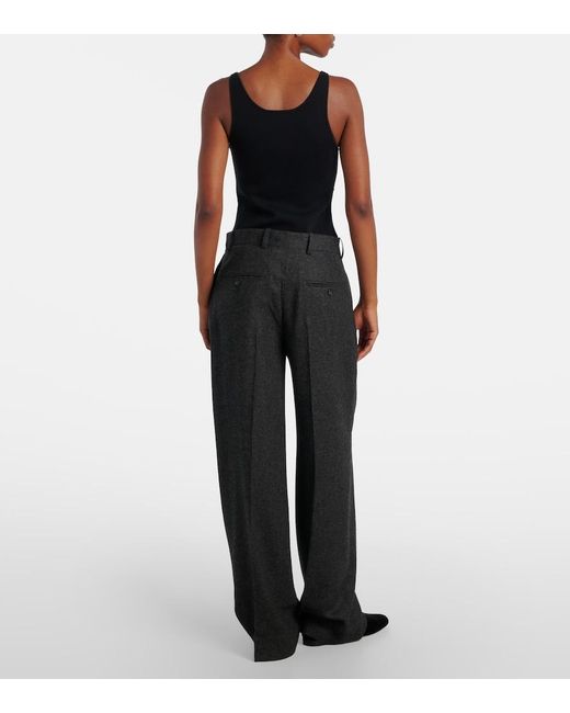 Totême  Black High-Rise Flannel Wide-Leg Pants