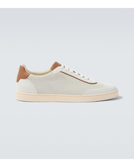 Brunello Cucinelli White Leather-Trimmed Suede Sneakers for men
