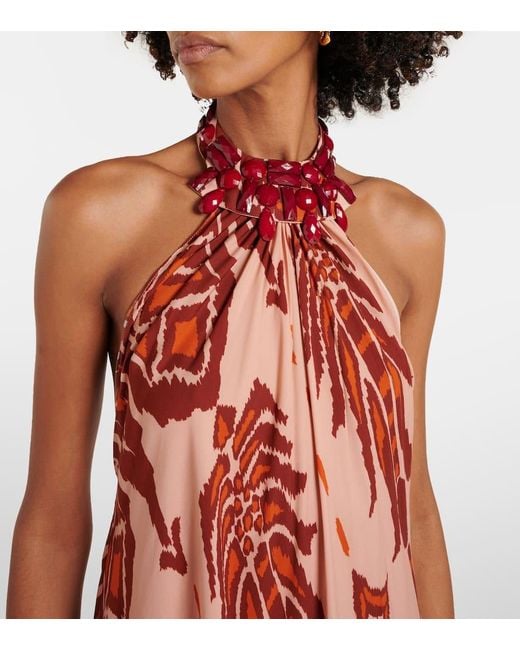 Robe Longue Imprimee En Soie Johanna Ortiz en coloris Red