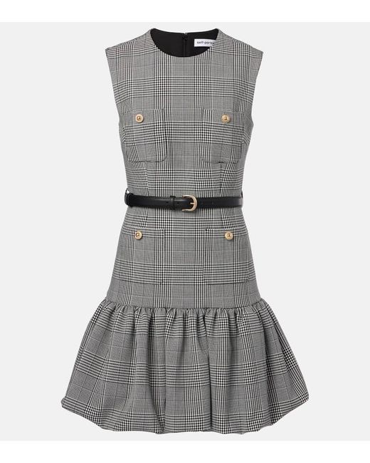 Self-Portrait Gray Belted Prince Of Wales Check Minidress