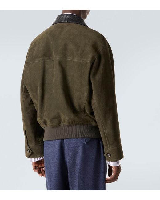 Bottega Veneta Green Intrecciato Suede Blouson Jacket for men