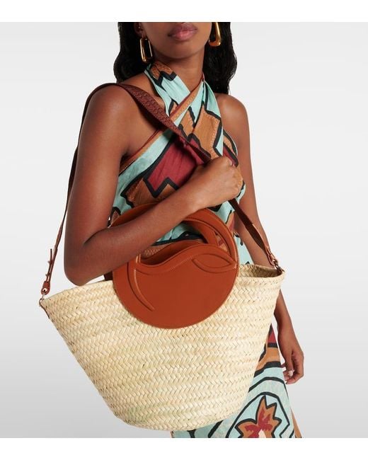 Christian Louboutin Brown Biloumoon Straw And Leather Basket Bag